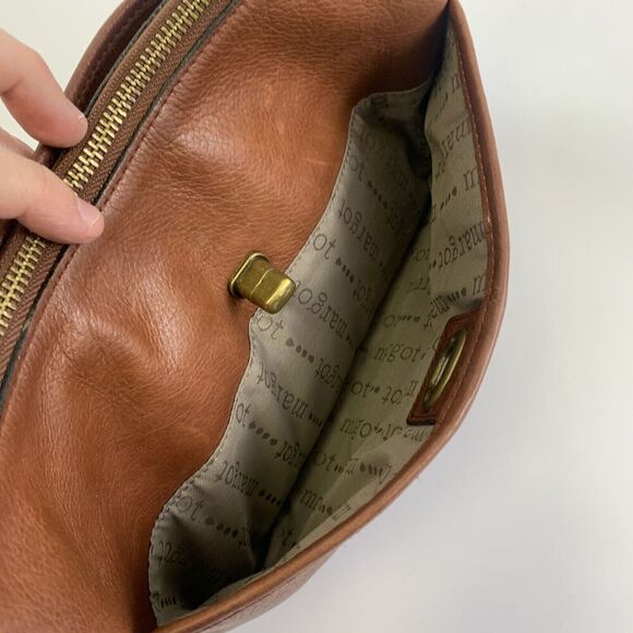 Margot Brown Leather Crossbody Top Handle Shoulder Purse Bag Turn Lock Pocket - Picture 8 of 14